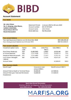 Blank Brunei Bank Islam Brunei Darussalam bank statement word download for verification